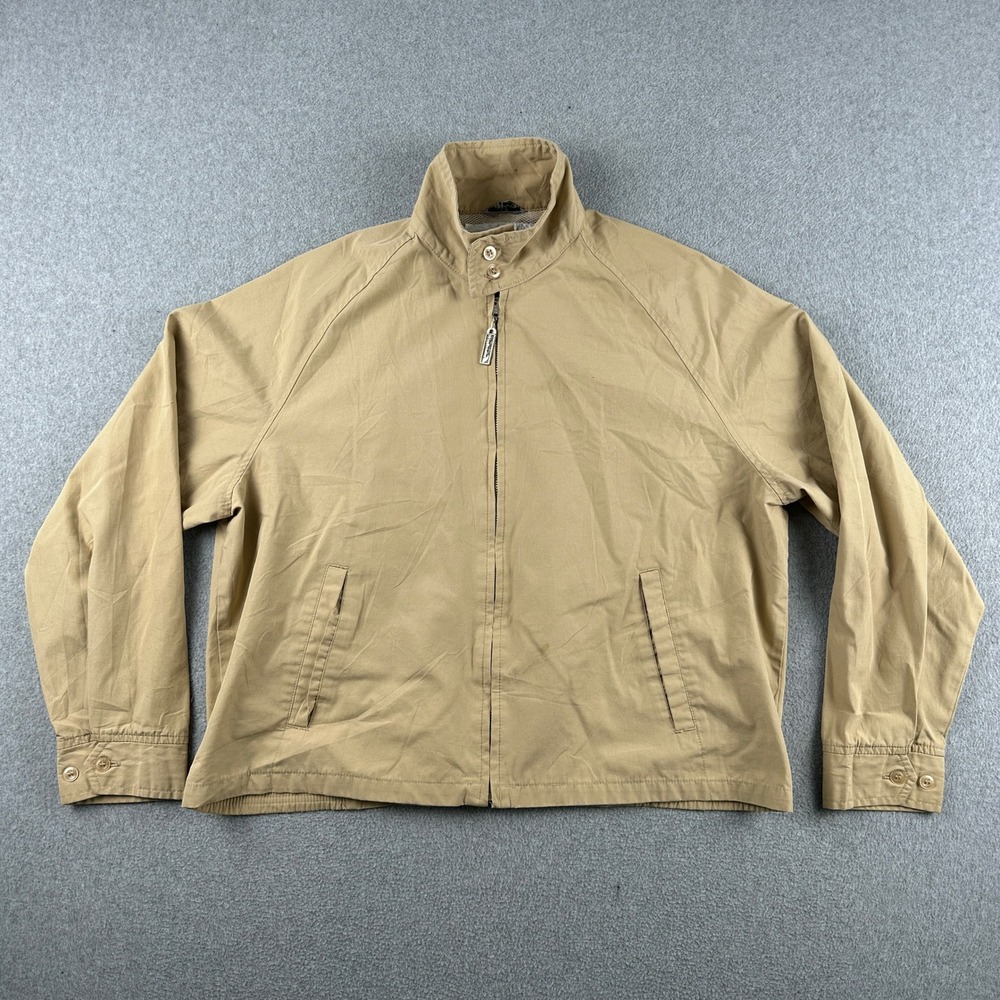 Vintage Windbreaker Jacket Mens XL Tan Harrington Full Zip Cotton Blend Mock